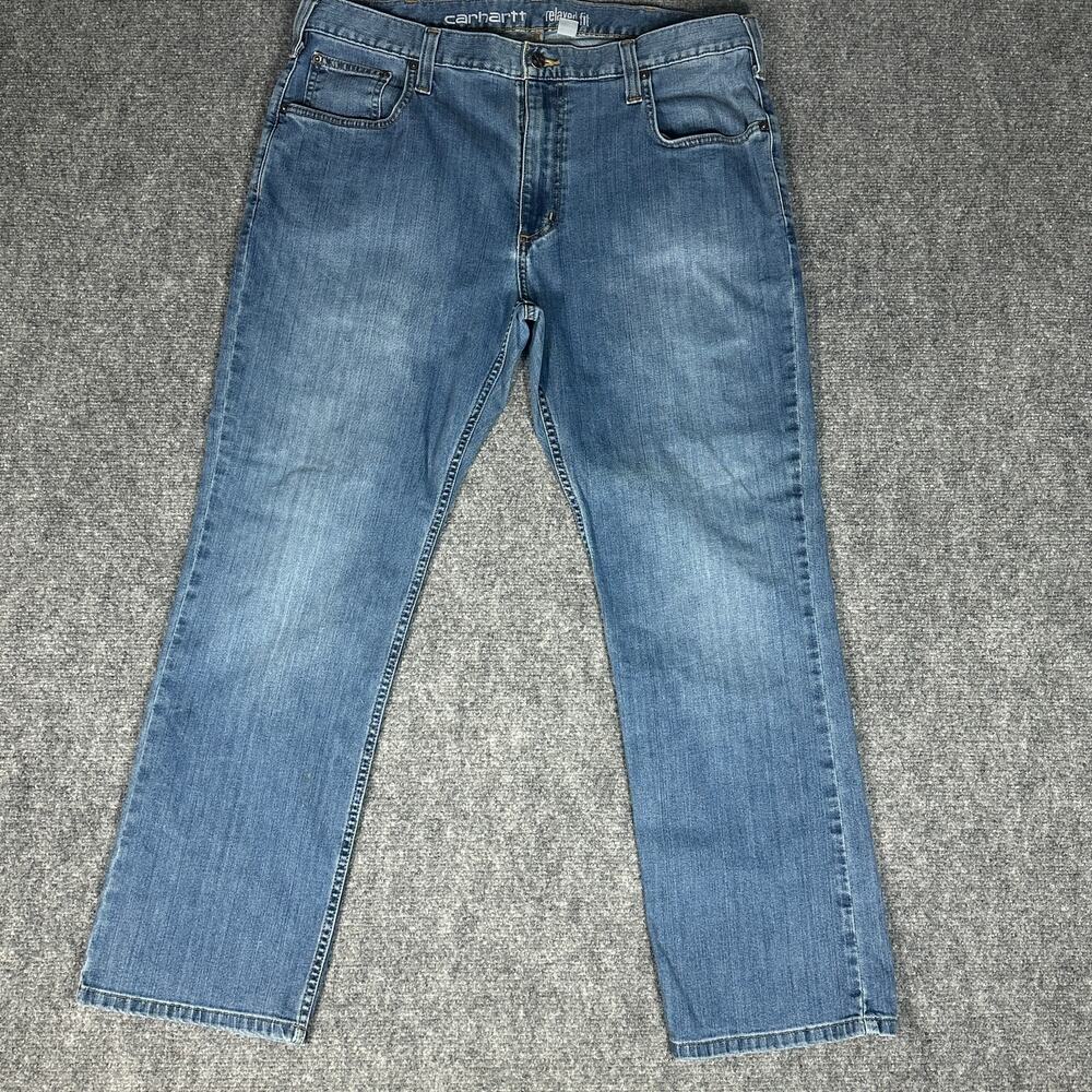 Carhartt Relaxed Fit Jeans Mens 38x30 Blue Straight Leg Stretch Denim Work Pants